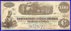 1862 $100 Dollar Confederate States Currency CIVIL War C Note Paper Money T-40