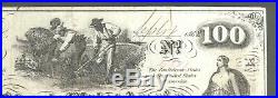 1862 $100 Dollar Confederate States Currency CIVIL War Hoer Note Csa Paper