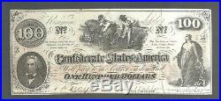 1862 $100 Dollar Confederate States Currency CIVIL War Hoer Note Csa Paper