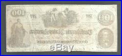 1862 $100 Dollar Confederate States Currency CIVIL War Hoer Note Csa Paper