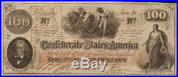 1862 $100 Dollar Confederate States Currency CIVIL War Hoer Note Jackson T-41