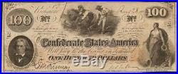 1862 $100 Dollar Confederate States Currency CIVIL War Hoer Note Paper Money T41