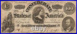 1862 $100 Dollar Confederate States Currency CIVIL War Note Money Better T-49