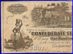 1862 $100 Dollar Confederate States Currency CIVIL War Note Old Paper Money T-39