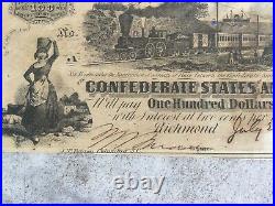 1862 $100 Dollar Confederate States Currency CIVIL War Note Paper Money