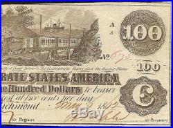 1862 $100 Dollar Confederate States Currency CIVIL War Note Paper Money T-39 Ef