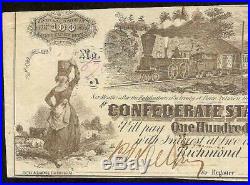1862 $100 Dollar Confederate States Currency CIVIL War Note Paper Money T-39 Ef