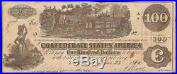 1862 $100 Dollar Confederate States Currency CIVIL War Train Note Money T-39 Vf