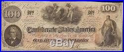 1862 $100 Early Pen Date Csa Hoer Note Confederate CIVIL War Paper Money T-41 Au