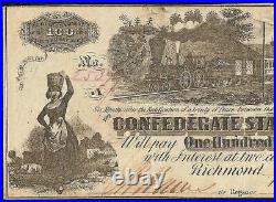 1862 $100 Manuscript Signed Confederate States Currency CIVIL War Note Money