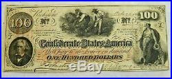 1862 $100 Richmond Confederate States Civil War Currency Note Cotton Pickers