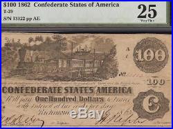 1862 $100 San Antonio Texas Stamp Confederate States CIVIL War Note T-39 Pmg Vf
