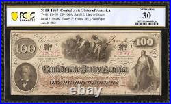 1862 1863 $100 Bill Confederate States Currency CIVIL War Hoer Note T-41 Pcgs 30