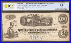 1862 1863 $100 Bill Confederate States Currency CIVIL War Note Money T40 Pcgs 35