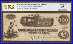 1862 1863 $100 Bill Confederate States Currency CIVIL War Train Note T40 Pcgs 45