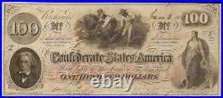 1862 1863 $100 Confederate States Currency CIVIL War Hoer Note Paper Money T-41