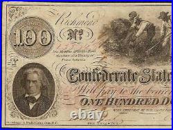 1862 1863 $100 Confederate States Currency CIVIL War Hoer Note Paper Money T-41