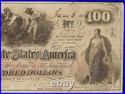 1862 1863 $100 Confederate States Currency CIVIL War Hoer Note Paper Money T-41