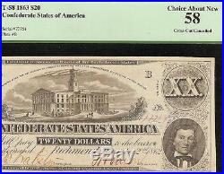 1862 $20 Bill Confederate States Currency CIVIL War Note Better T-51 Pcgs 58