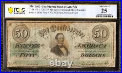 1862 $50 Bill Confederate States Currency CIVIL War Note Better T50 Pf-1 Pcgs 25