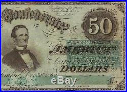 1862 $50 Dollar Bill Confederate States Currency CIVIL War Note Money T-50 Pcgs