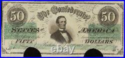 1862 $50 Dollar Confederate States Currency CIVIL War Note Old Paper Money T-50