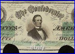 1862 $50 Dollar Confederate States Currency CIVIL War Note Old Paper Money T-50