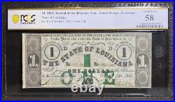 1862 Baton Rouge Louisiana Confederate States $1 Banknote Civil War PCGS ChAU 58