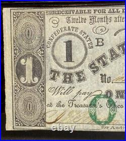 1862 Baton Rouge Louisiana Confederate States $1 Banknote Civil War PCGS ChAU 58