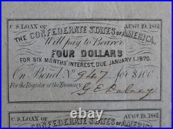 1862 CIVIL WAR $ 100.00 CONFEDERATE LOAN BOND TYPE 54 B-67 / Cr-32
