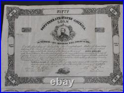 1862 CIVIL WAR $ 50.00 CONFEDERATE LOAN BOND TYPE 106 B-132 / Cr-21