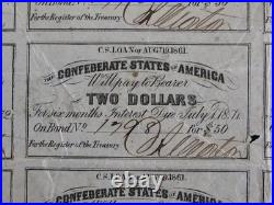 1862 CIVIL WAR $ 50.00 CONFEDERATE LOAN BOND TYPE 106 B-132 / Cr-21