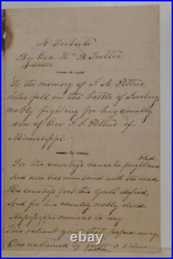 1862 CIVIL WAR CONFEDERATE GENERAL William B. Trotter Letter GOV SON'S DEATH