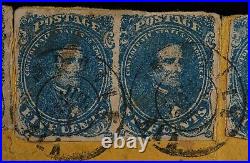 1862 CSA Scott #4 US Confederate Stamp 3 Pairs on Cover! RARE Civil War