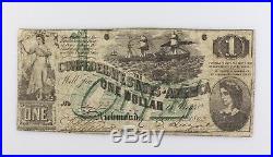1862 Civil War Confederate States America $1 Note T-45 Green Overprint