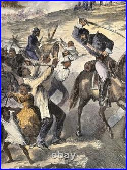 1862 Civil War Slavery Masses Driven South by Confederate Soldiers Hand Colored