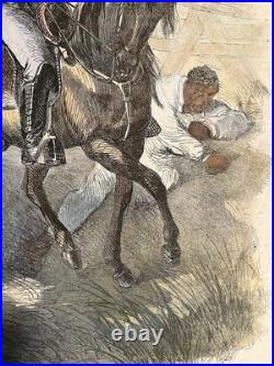 1862 Civil War Slavery Masses Driven South by Confederate Soldiers Hand Colored