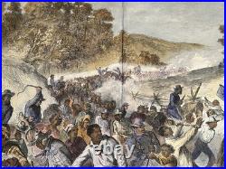 1862 Civil War Slavery Masses Driven South by Confederate Soldiers Hand Colored