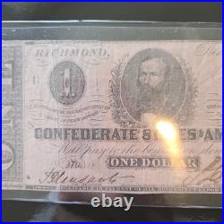 1862 Confederate $1 Note Richmond VA Dec 2 T-55 Style Civil War Currency Signed