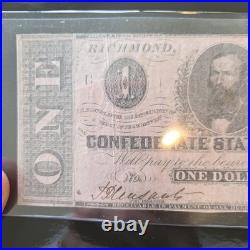 1862 Confederate $1 Note Richmond VA Dec 2 T-55 Style Civil War Currency Signed