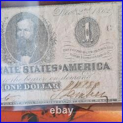 1862 Confederate $1 Note Richmond VA Dec 2 T-55 Style Civil War Currency Signed