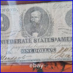 1862 Confederate $1 Note Richmond VA Dec 2 T-55 Style Civil War Currency Signed 1862 Confederate $1 Note Richmond VA Dec 2 T-55 Style Civil War Currency Signed