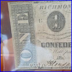 1862 Confederate $1 Note Richmond VA Dec 2 T-55 Style Civil War Currency Signed