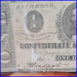 1862 Confederate $1 Note Richmond VA Dec 2 T-55 Style Civil War Currency Signed 1862 Confederate $1 Note Richmond VA Dec 2 T-55 Style Civil War Currency Signed