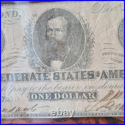1862 Confederate $1 Note Richmond VA Dec 2 T-55 Style Civil War Currency Signed