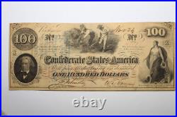 1862 Confederate $100 Civil War Notes/Bonds Grades Very Fine (serial #47573)