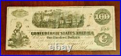 1862 Confederate $100 Richmond Note Train Vignette Civil War Currency