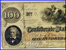 1862 Confederate States $100 T-41 Note Personal Inscription Civil War Note