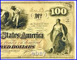 1862 Confederate States $100 T-41 Note Personal Inscription Civil War Note