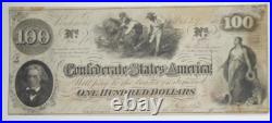 1862 Confederate States Of America $100 Note Richmond-Civil War Era
